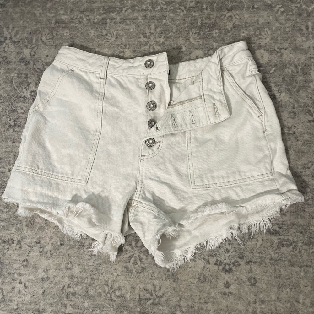 We The Free White High-Rise Button-Fly Denim Shorts